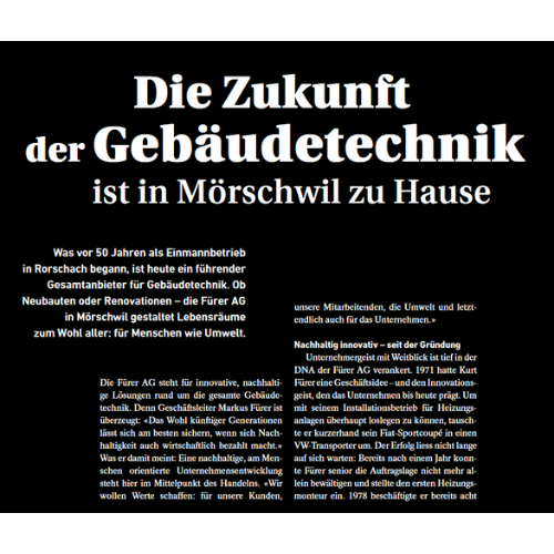 Reportage die Ostschweiz: 50 Jahre Fürer AG 9 Fürer- Titelbild Ostschweiz